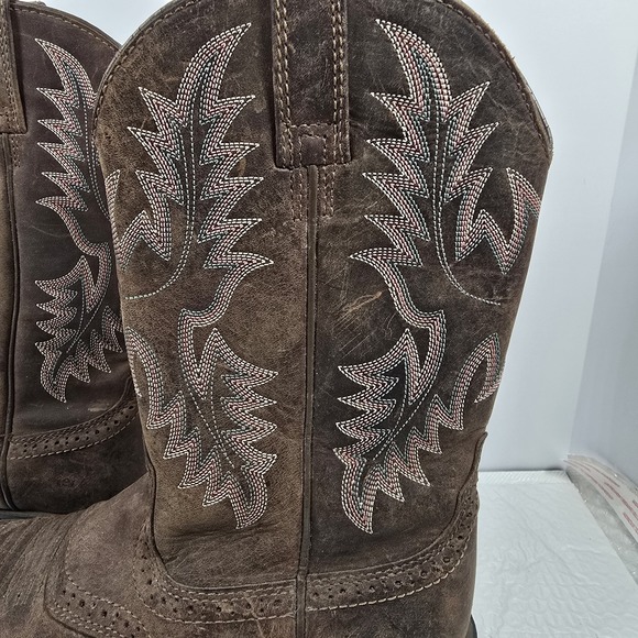 Ariat Heritage Stockman Western Cowgirl Boots Brown Pink&Blue Flames 6.5M - Picture 6 of 12